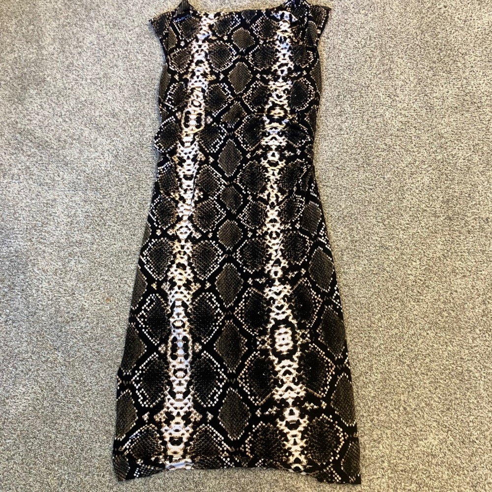 Calvin Klein Women 6P Snakeskin Print Sheath Dress Brown Sleeveless Bodycon Mod